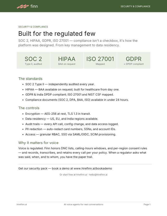 Finn security & compliance — built for the regulated few